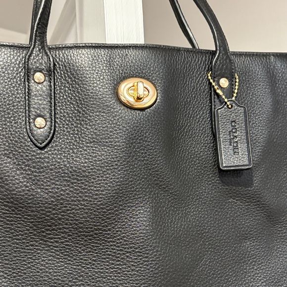 Coach Black Pebbled Leather Tote with Gold Accents - Picture 7 of 9